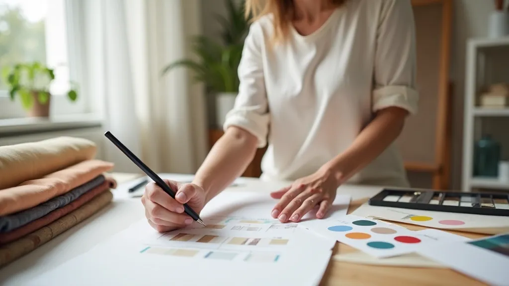 Designer working with color samples and design concepts